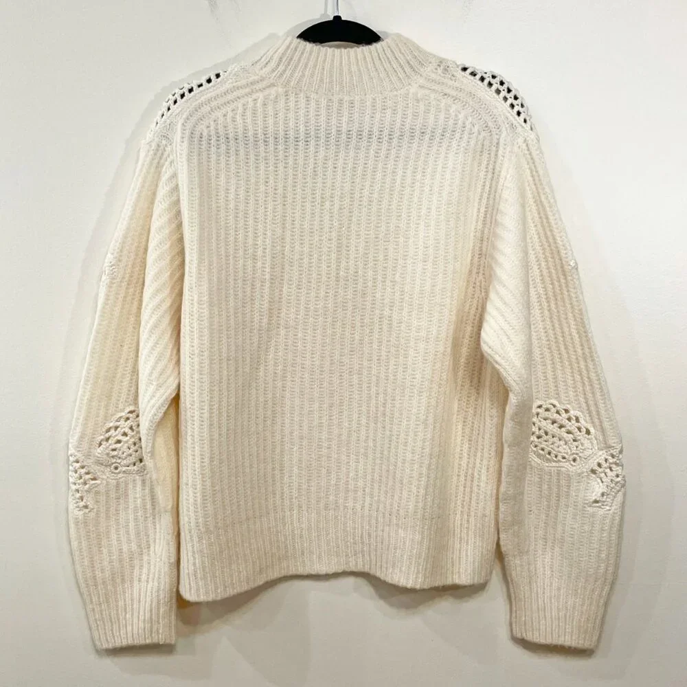 New Vince Crochet Shell Alpaca Wool Sweater Cream XL $525